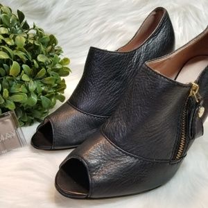 Calvin Klein "Nalia" Black Leather Peep Toe Bootie